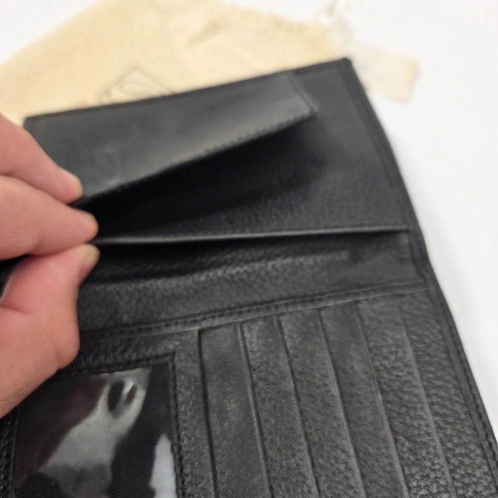 Vintage Pfaffco Vachetta Black Pebbled Leather Bifold Wallet with Dust Bag